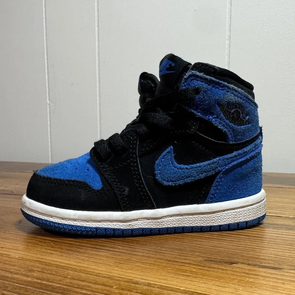 Nike Air Jordan 1 Mid‎ Toddler Royal Blue Black Suede High Top Sneakers Size 6C